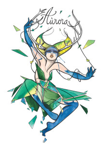 Illustration of the northern goddess "Aurora Borealis" for Luleå based DesignLabland. 2013.